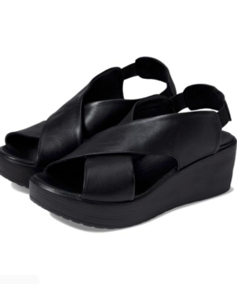 Bueno Naomi Black Leather Crossover Slingback Platform Wedge Sandals. Soft leath